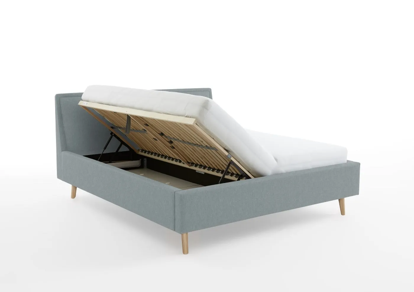 Polsterbett Frieda | eisblau | 160 x 200 cm | mit Lattenrost & Bettkasten