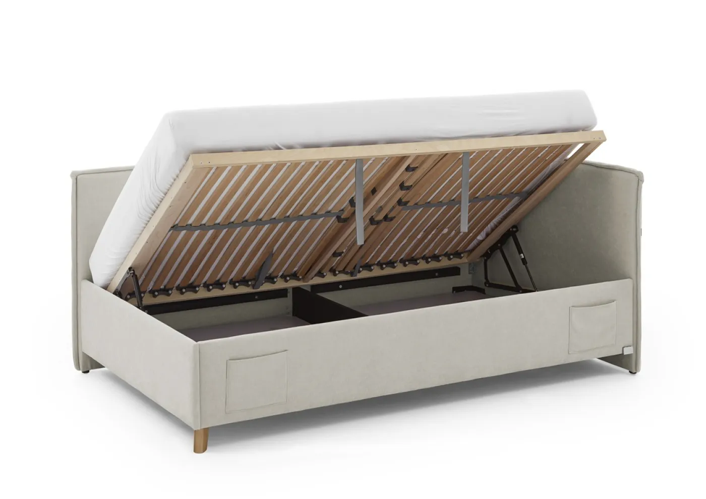 Polsterbett Fun | beige | 140 x 200 cm | mit Rückenteil | mit Bettkasten & mit Matratze