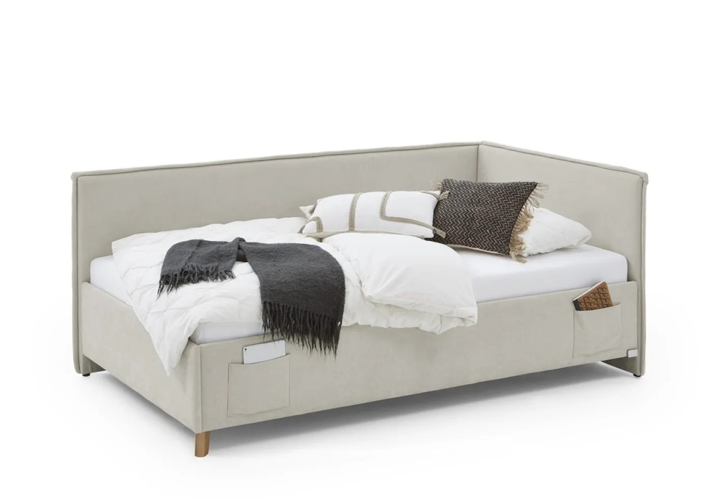 Polsterbett Fun | beige | 140 x 200 cm | mit Rückenteil | mit Bettkasten | ohne Matratze