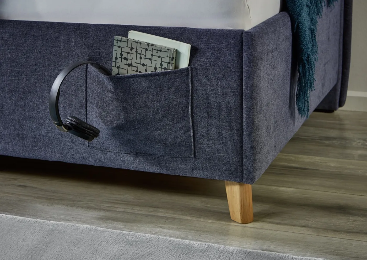 Polsterbett Fun | dunkelblau | 120 x 200 cm | mit Rückenteil | ohne Bettkasten | mit Matratze