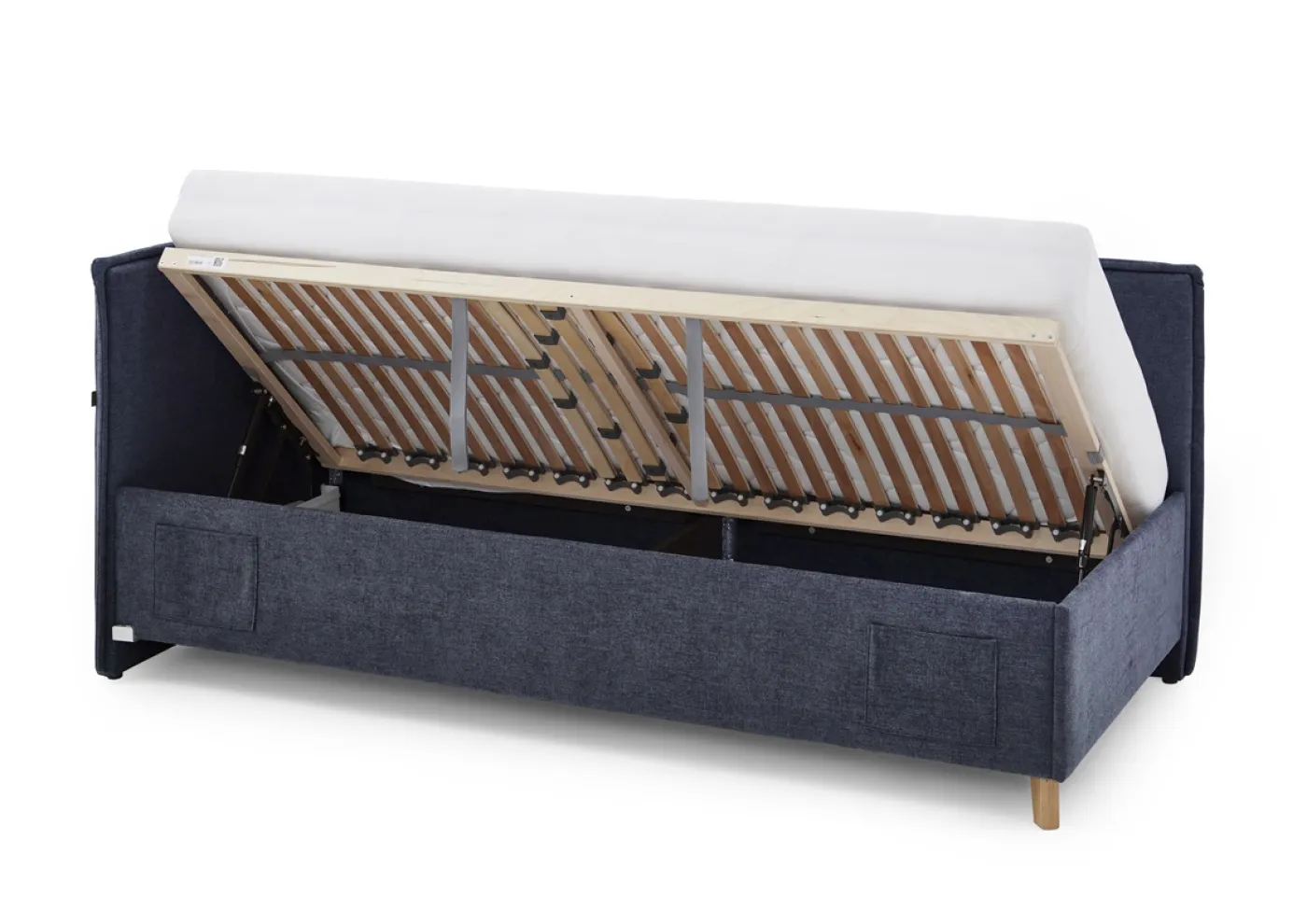 Polsterbett Fun | dunkelblau | 140 x 200 cm | mit Rückenteil | mit Bettkasten | mit Matratze