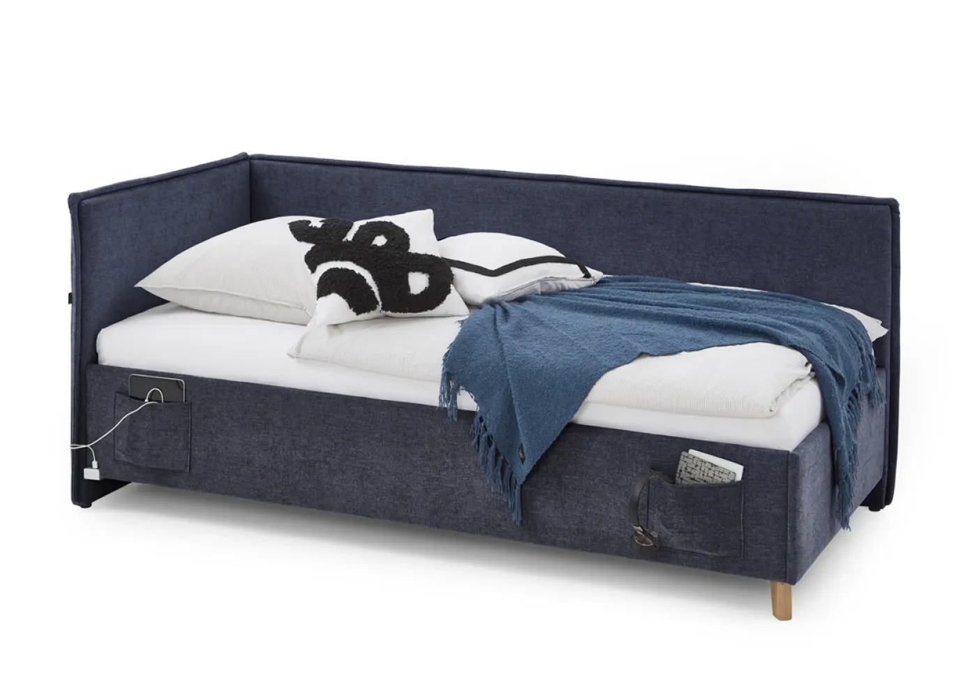 Polsterbett Fun | dunkelblau | 140 x 200 cm | mit Rückenteil | ohne Bettkasten | ohne Matratze