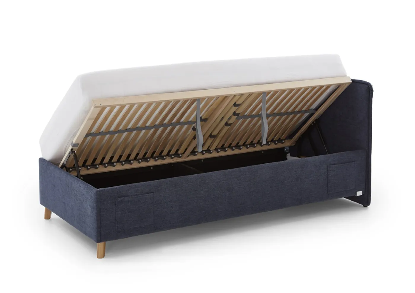 Polsterbett Fun | dunkelblau | 90 x 200 cm | ohne Rückenteil | mit Bettkasten | ohne Matratze