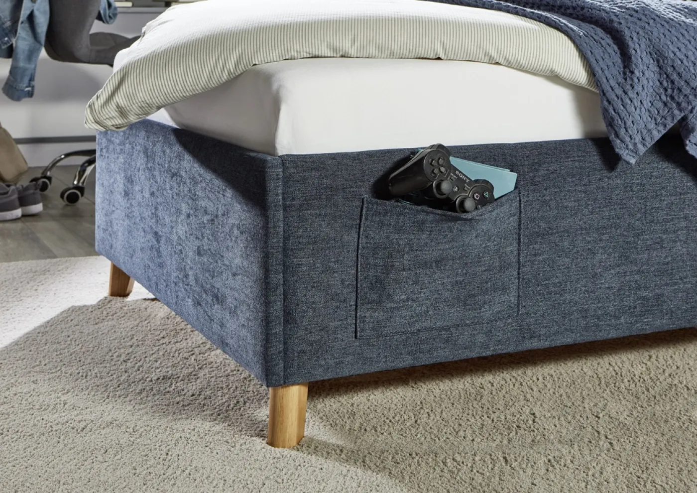 Polsterbett Fun | dunkelblau | 90 x 200 cm | ohne Rückenteil | ohne Bettkasten | ohne Matratze