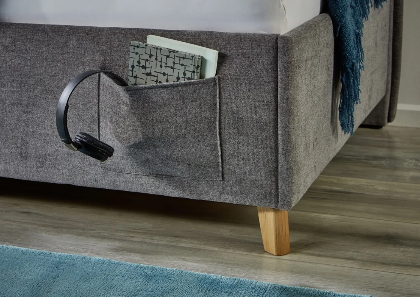 Polsterbett Fun | grau | 120 x 200 cm | mit Rückenteil | mit Bettkasten | ohne Matratze