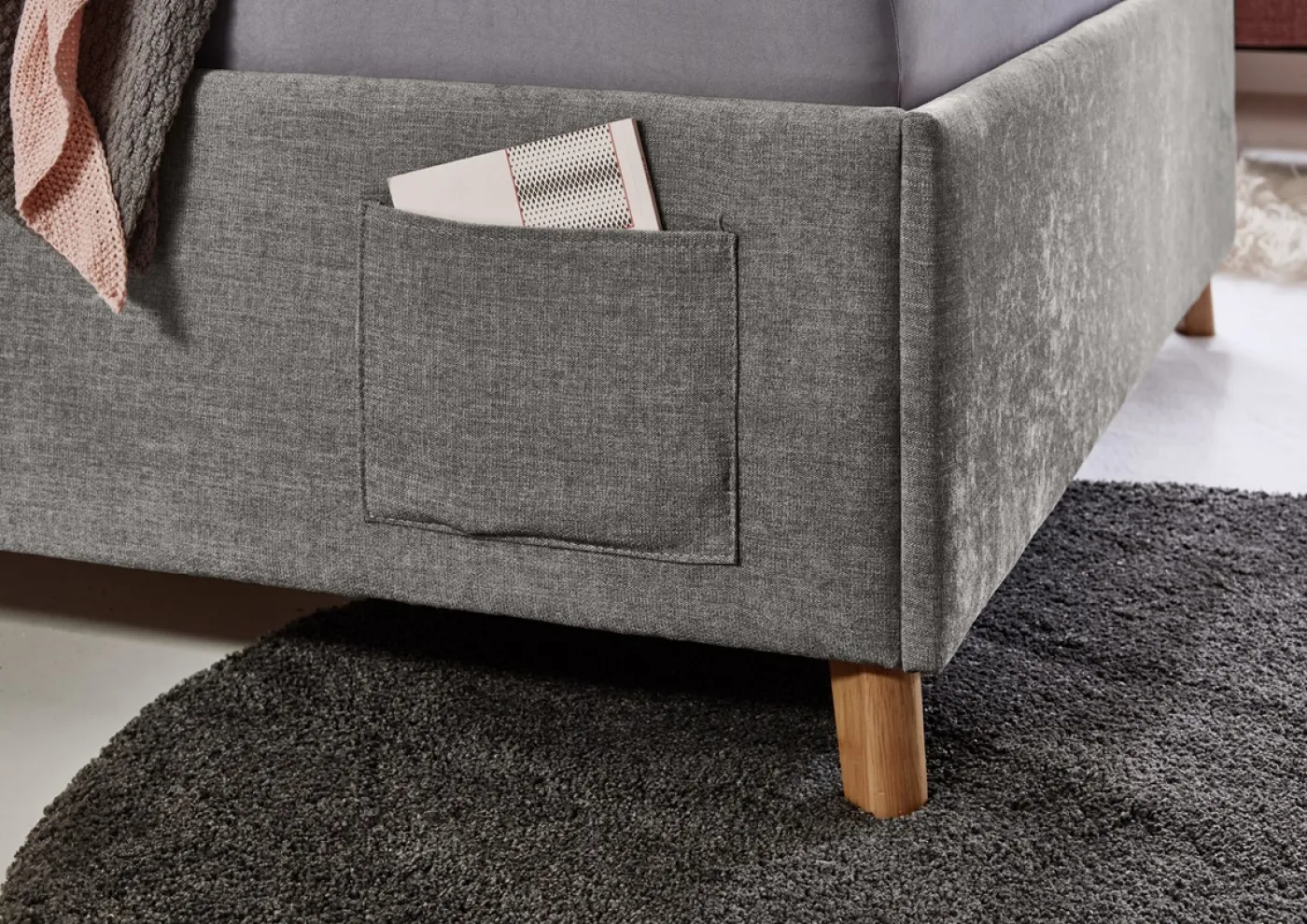 Polsterbett Fun | grau | 120 x 200 cm | ohne Rückenteil | mit Bettkasten | ohne Matratze