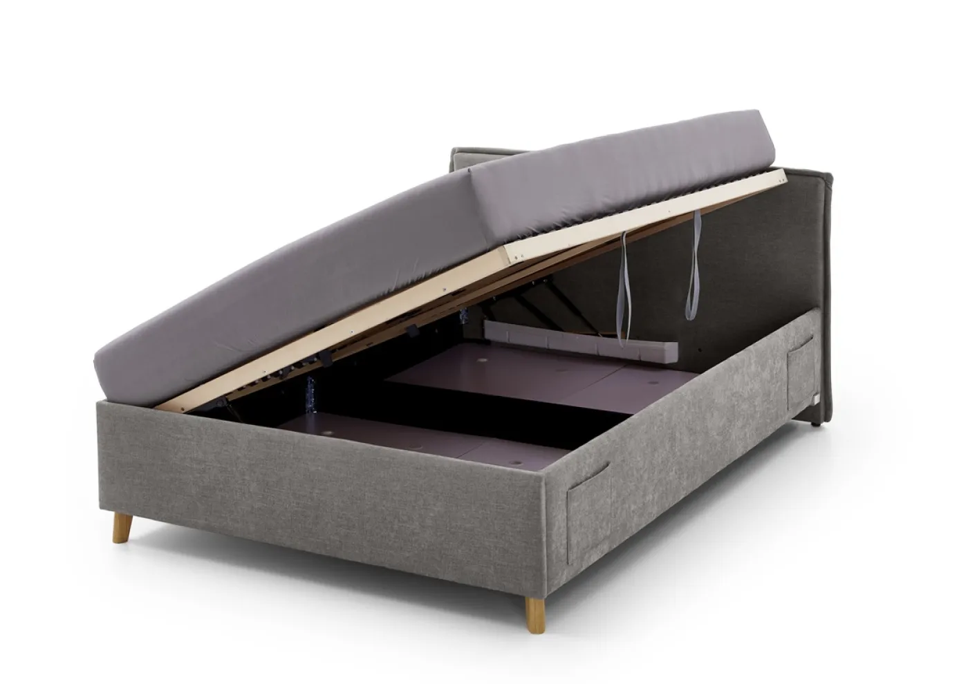Polsterbett Fun | grau | 90 x 200 cm | ohne Rückenteil | mit Bettkasten | ohne Matratze