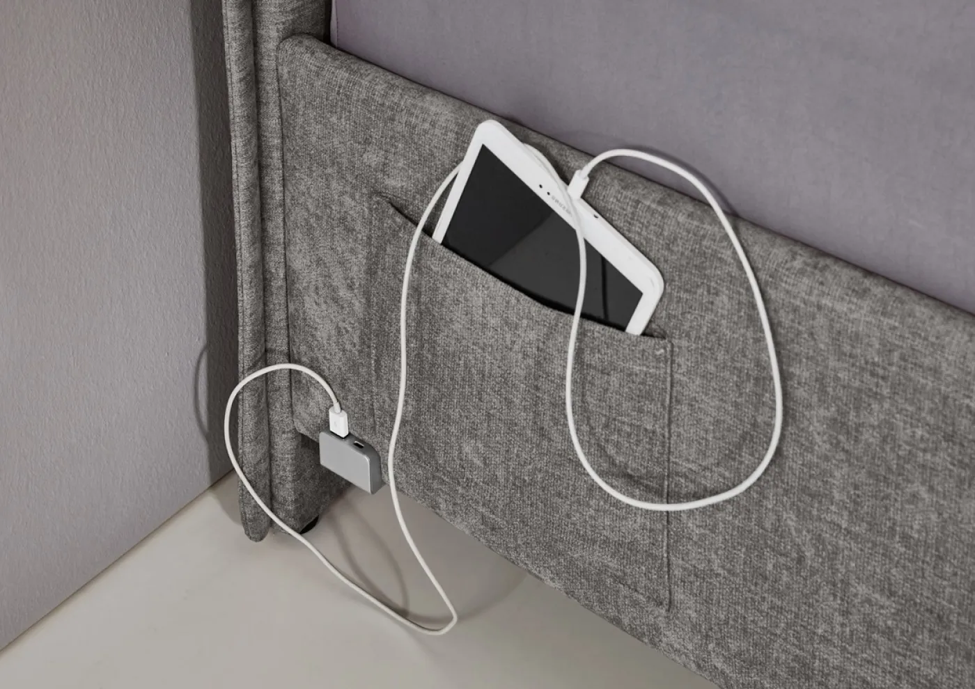 Polsterbett Fun | grau | 90 x 200 cm | ohne Rückenteil | mit Bettkasten | ohne Matratze