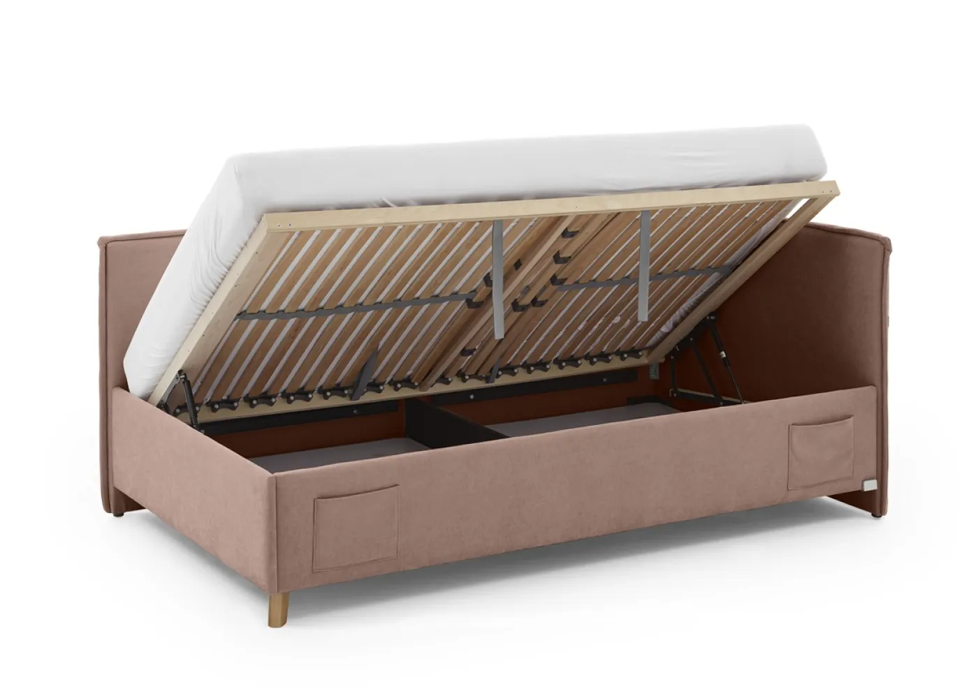 Polsterbett Fun | rose | 120 x 200 cm | mit Rückenteil | mit Bettkasten | ohne Matratze