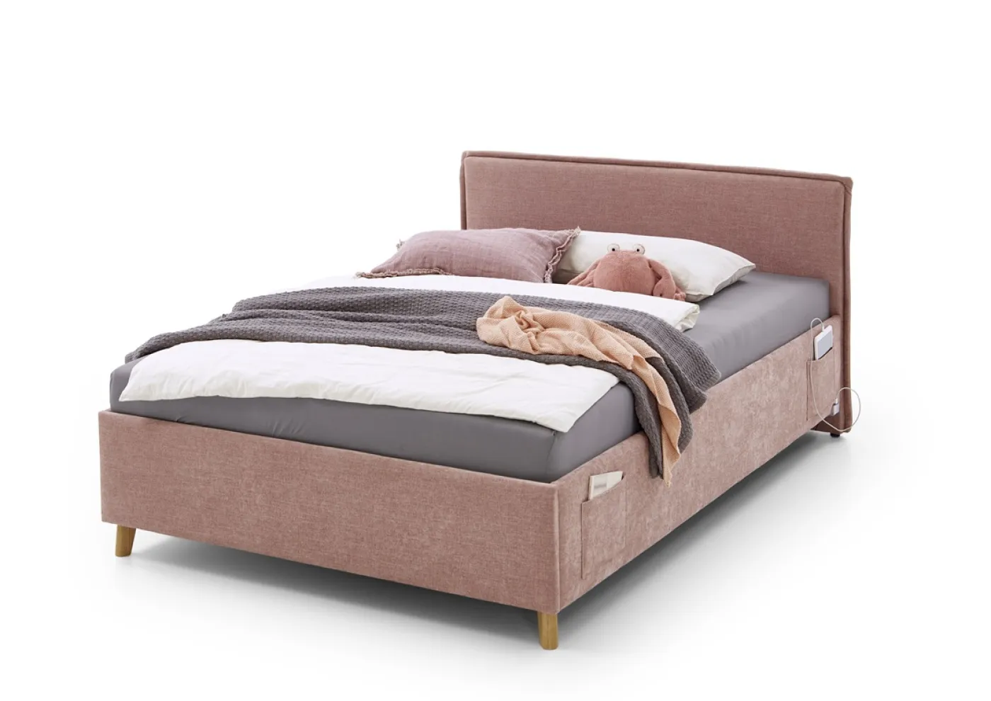 Polsterbett Fun | rose | 120 x 200 cm | ohne Rückenteil | mit Bettkasten | mit Matratze