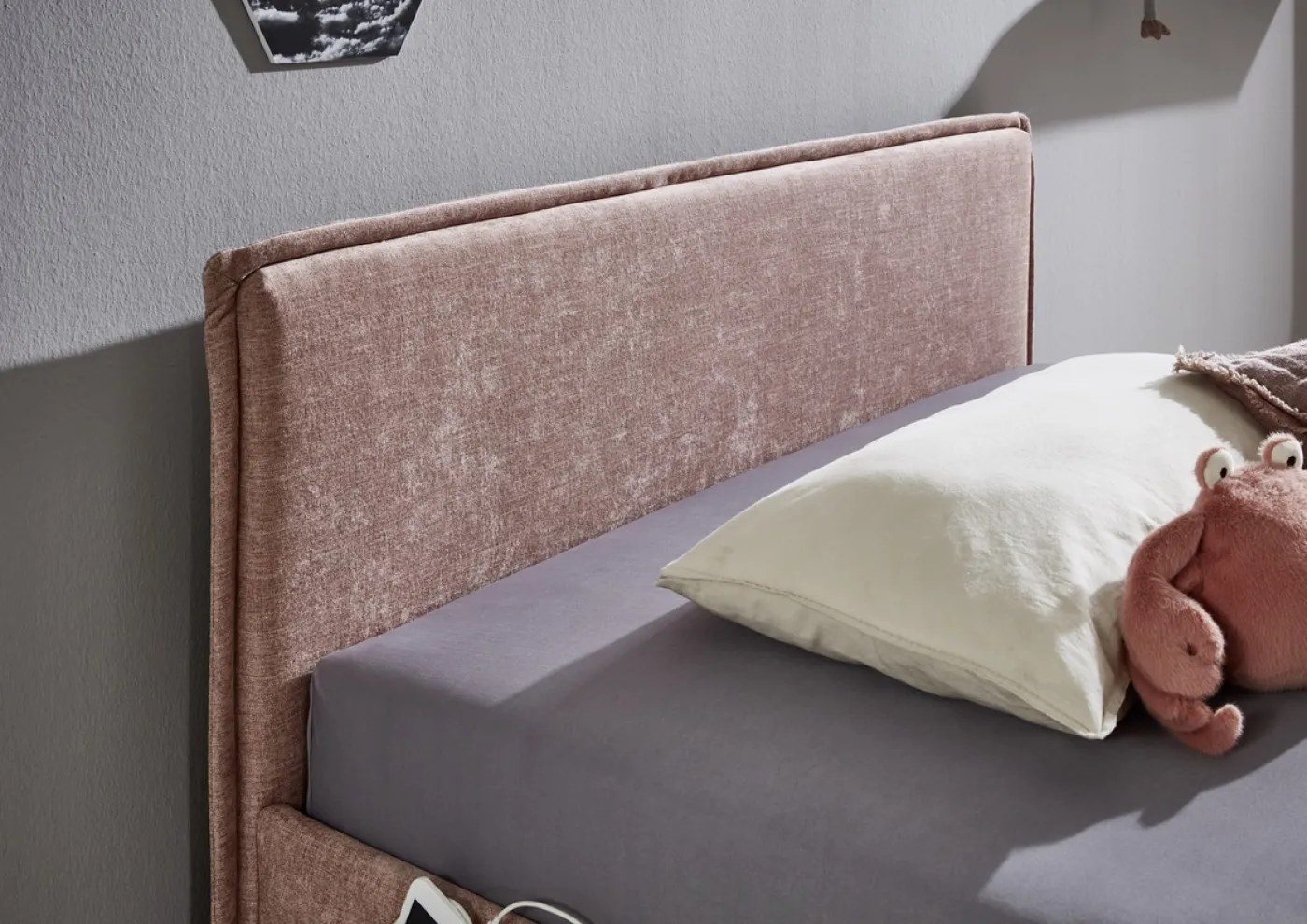 Polsterbett Fun | rose | 90 x 200 cm | ohne Rückenteil | mit Bettkasten | mit Matratze