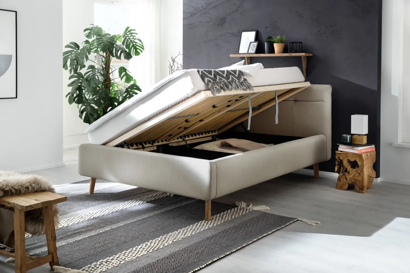 Polsterbett Lotte inkl. Bettkasten | beige | 140 x 200 cm