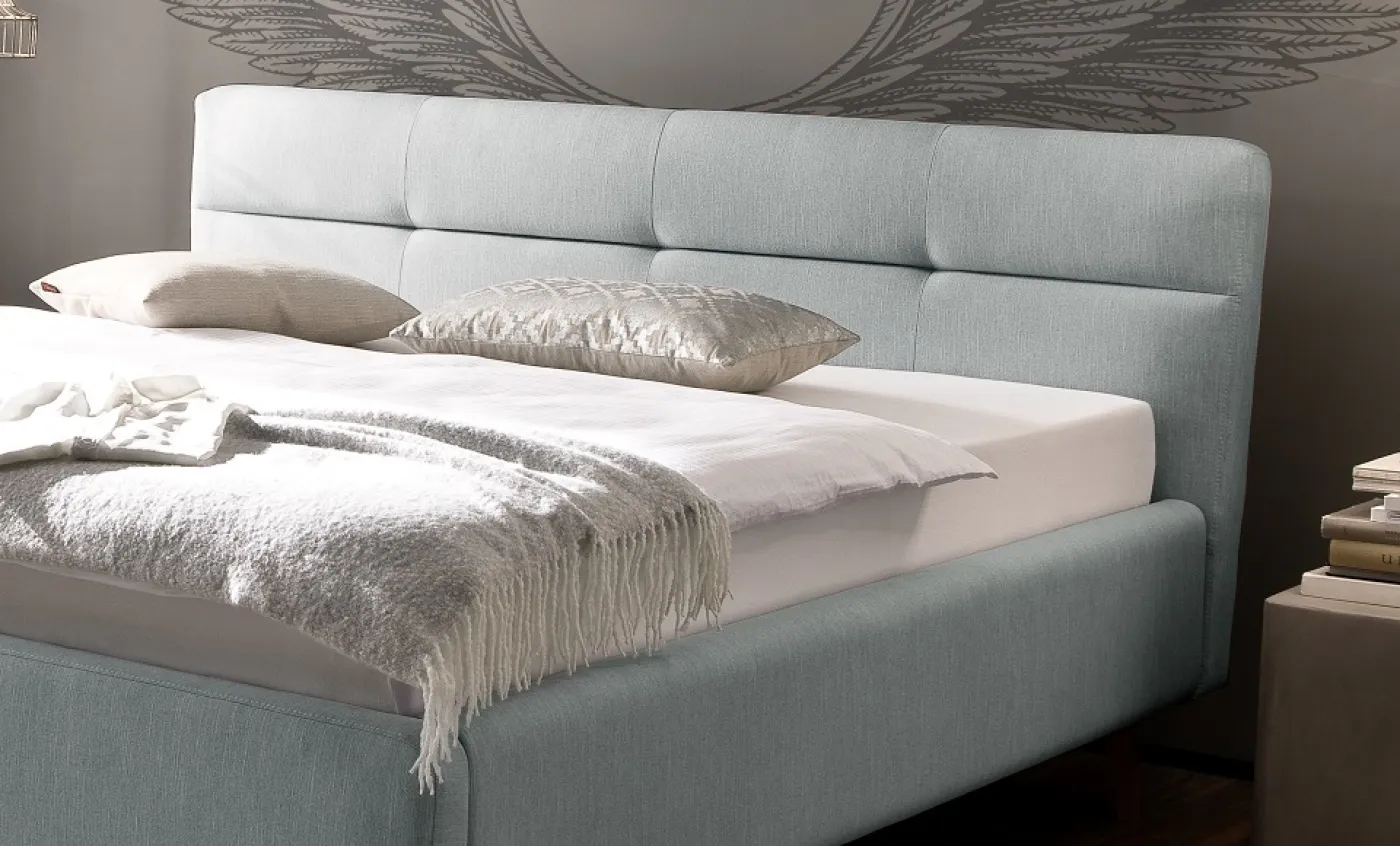 Polsterbett Lotte inkl. Bettkasten | eisblau | 140/160/180 x 200 cm | verschiedene Größen
