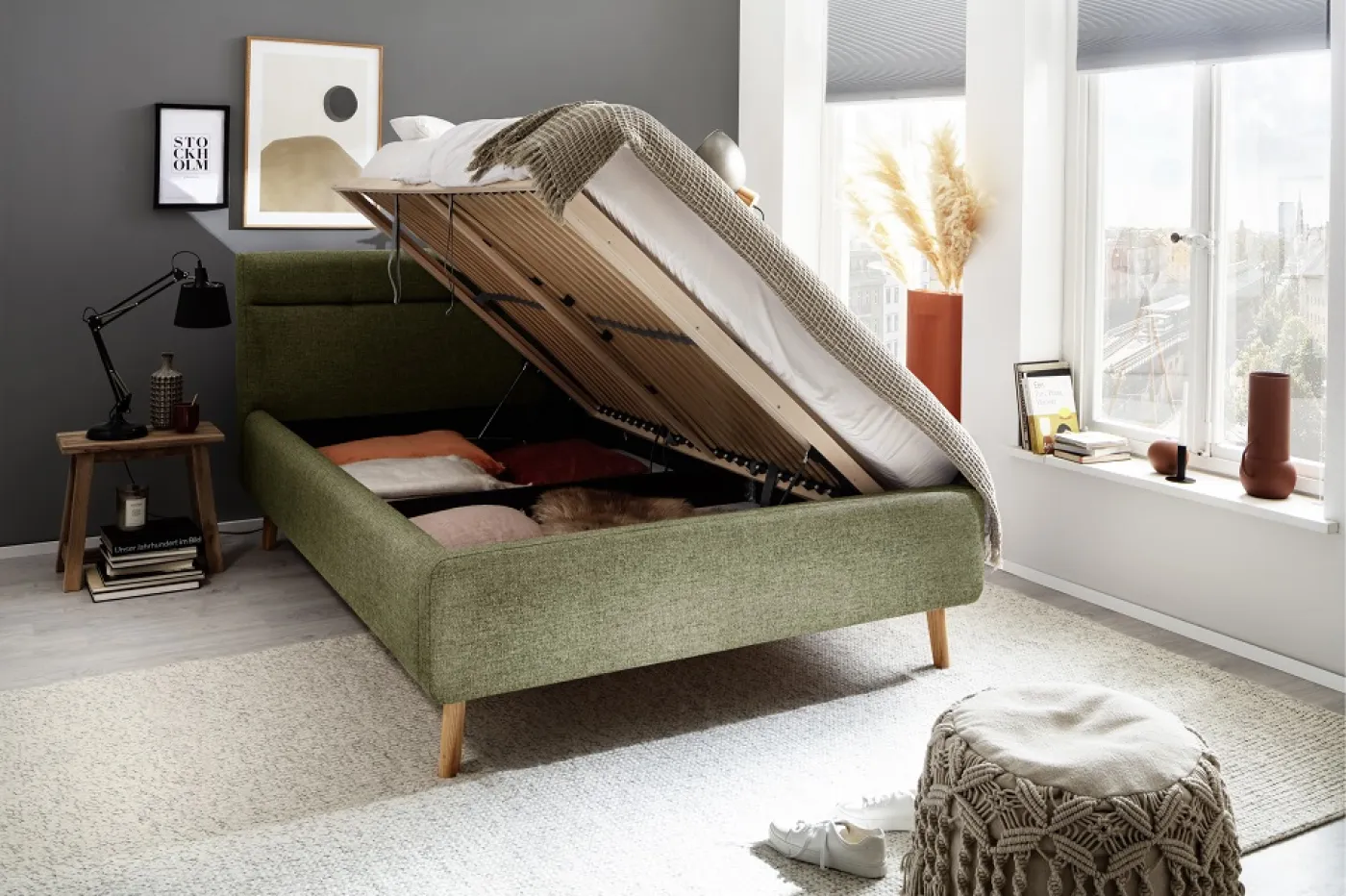 Polsterbett Lotte inkl. Bettkasten | grün | 140 x 200 cm