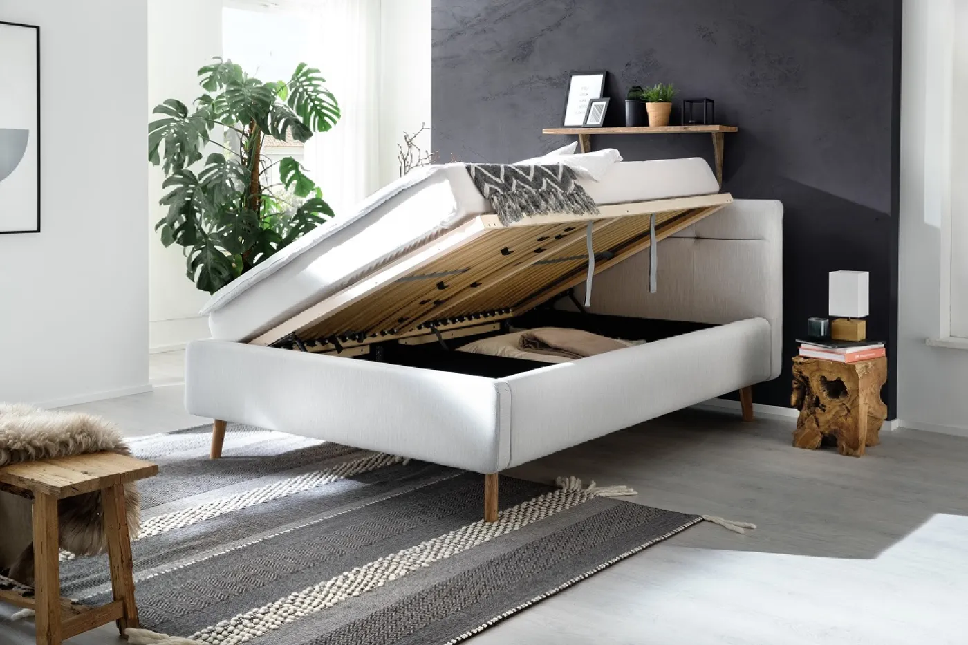 Polsterbett Lotte inkl. Bettkasten | hellgrau | 140/160/180 x 200 cm | verschiedene Größen