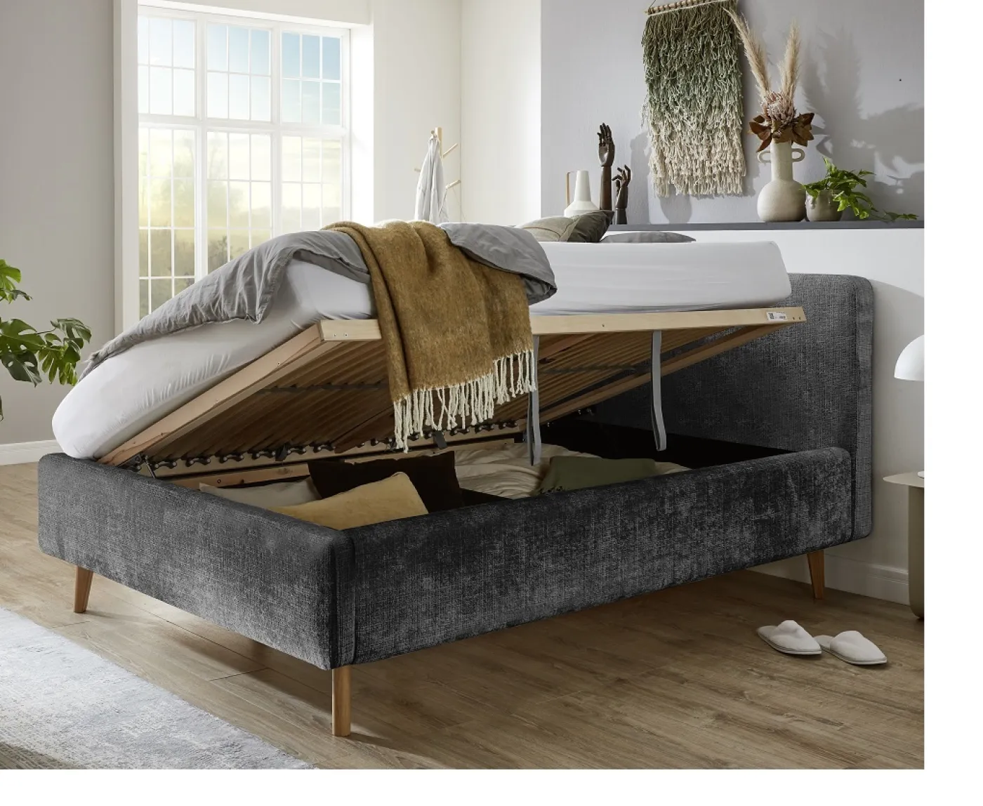 Polsterbett Mattis | anthrazit 3 | 140 x 200 cm | mit Lattenrost & Bettkasten