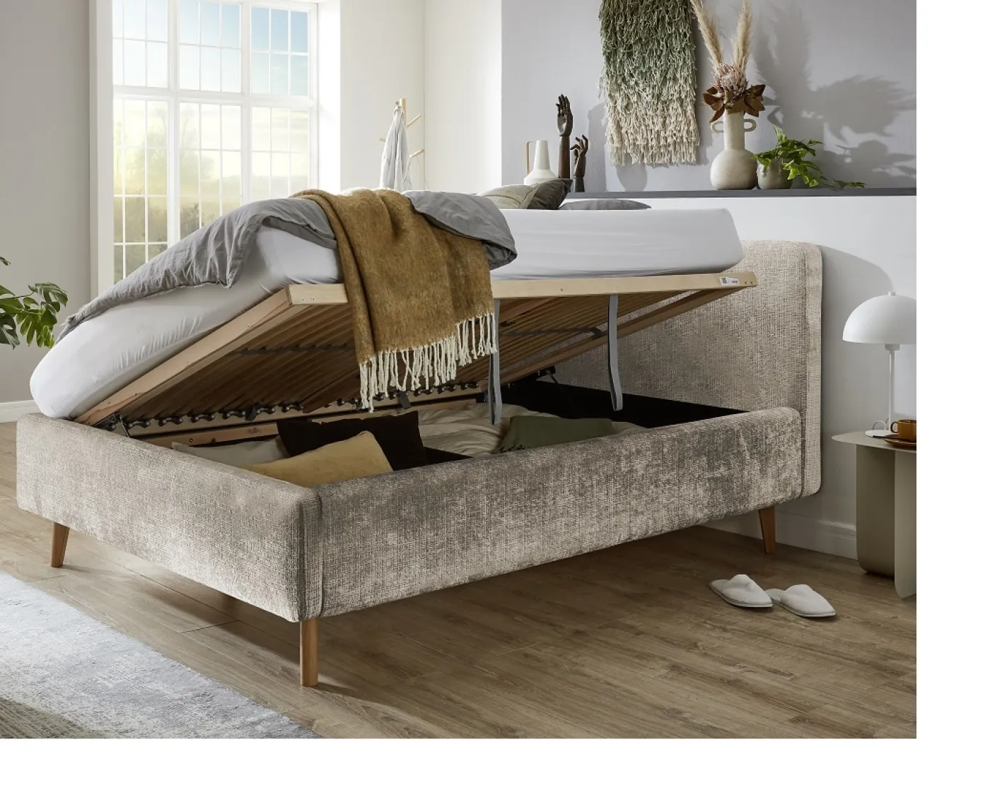 Polsterbett Mattis | beige 3 | 160 x 200 cm | mit Lattenrost & Bettkasten