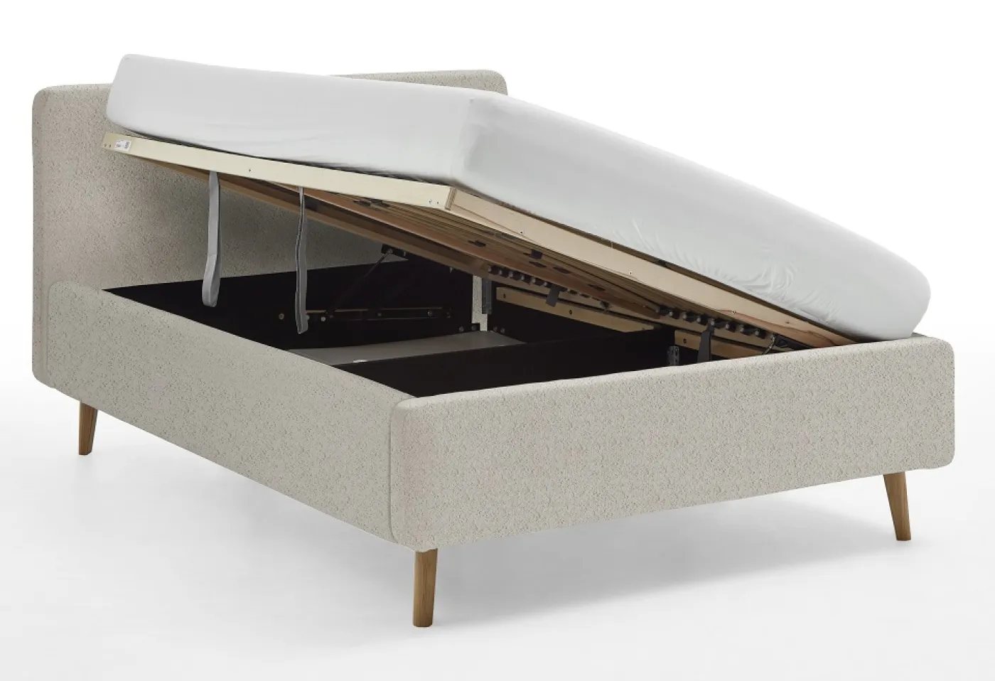 Polsterbett Mattis | beige Flausch | 140 x 200 cm | mit Lattenrost & Bettkasten