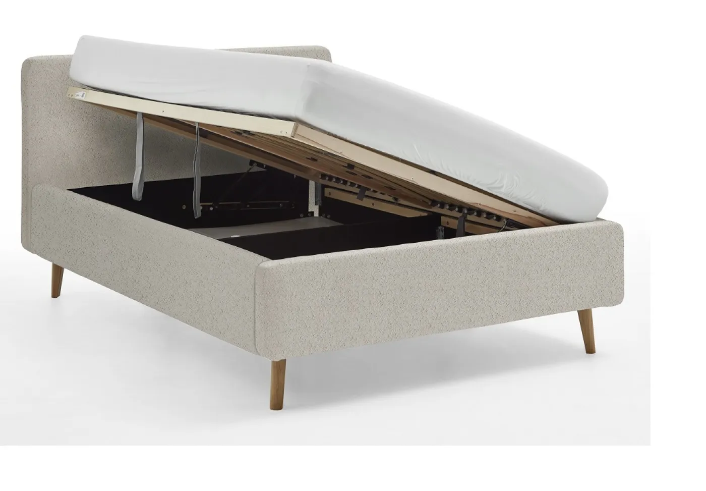 Polsterbett Mattis | beige Flausch | 160 x 200 cm | mit Lattenrost & Bettkasten