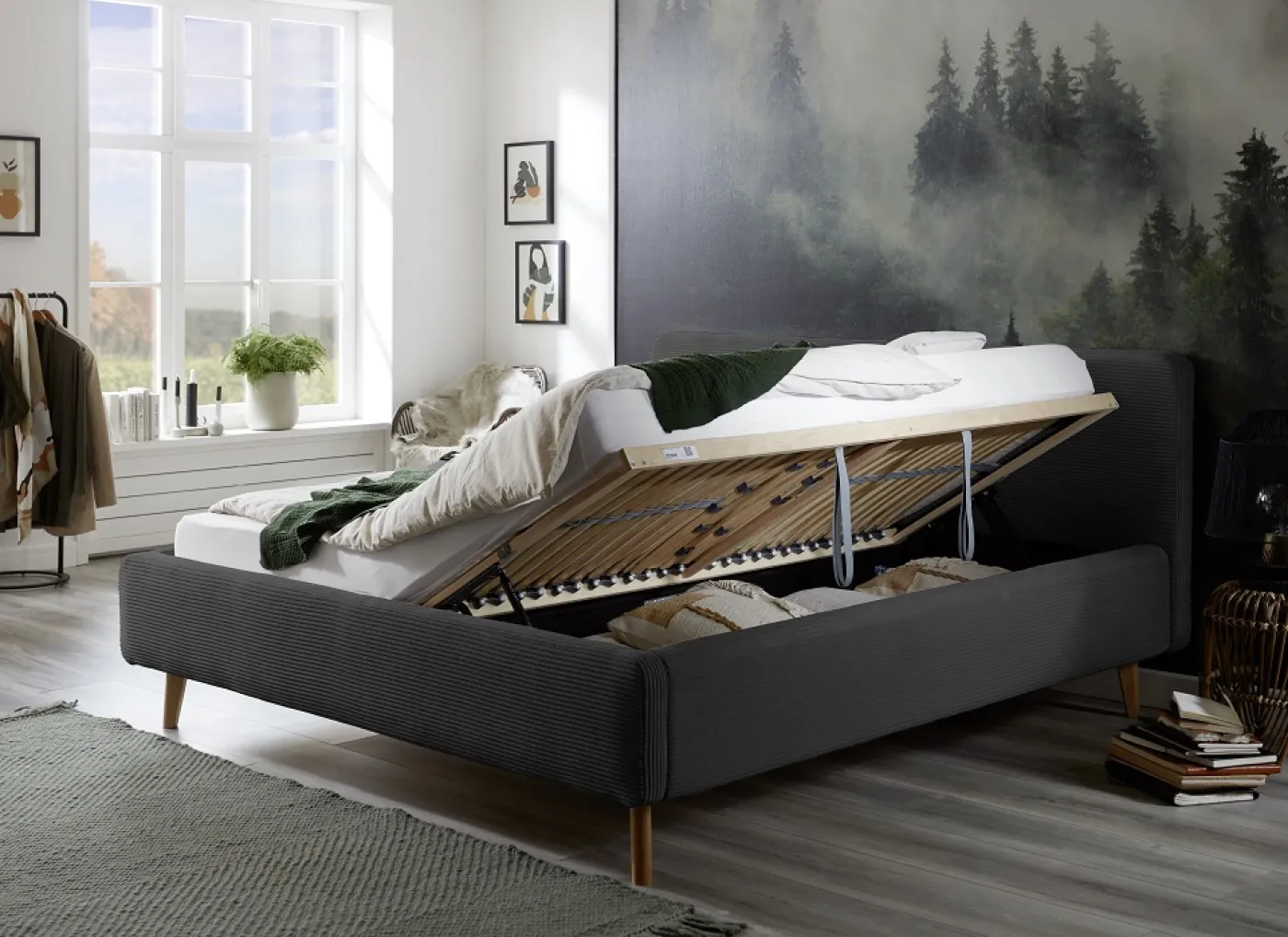 Polsterbett Mattis Cord | anthrazit | 140/160/180 x 200 cm | verschiedene Größen