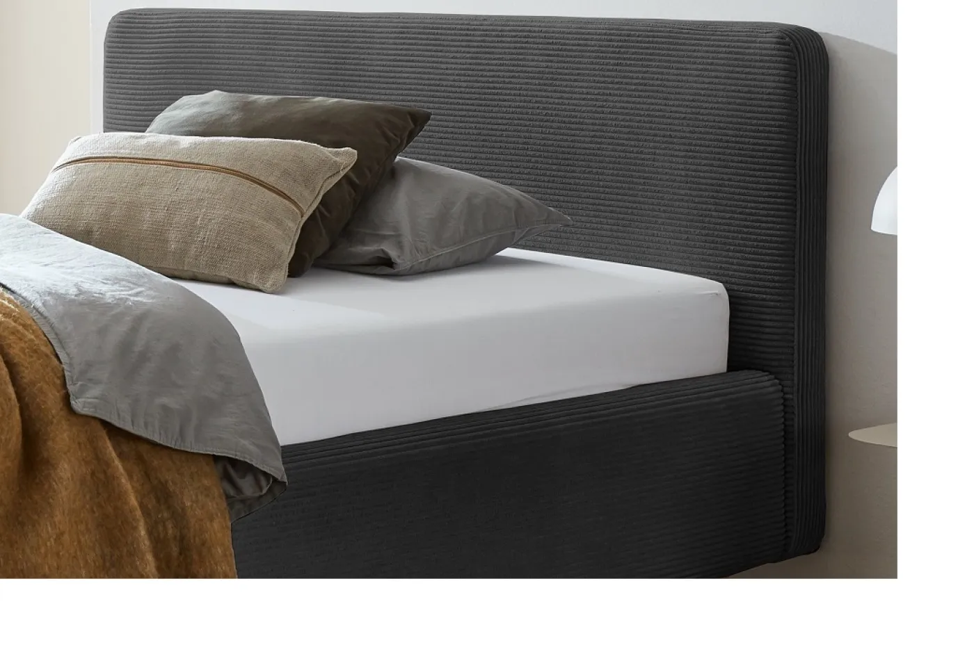 Polsterbett Mattis Cord | anthrazit | 160 x 200 cm | mit Lattenrost & Bettkasten