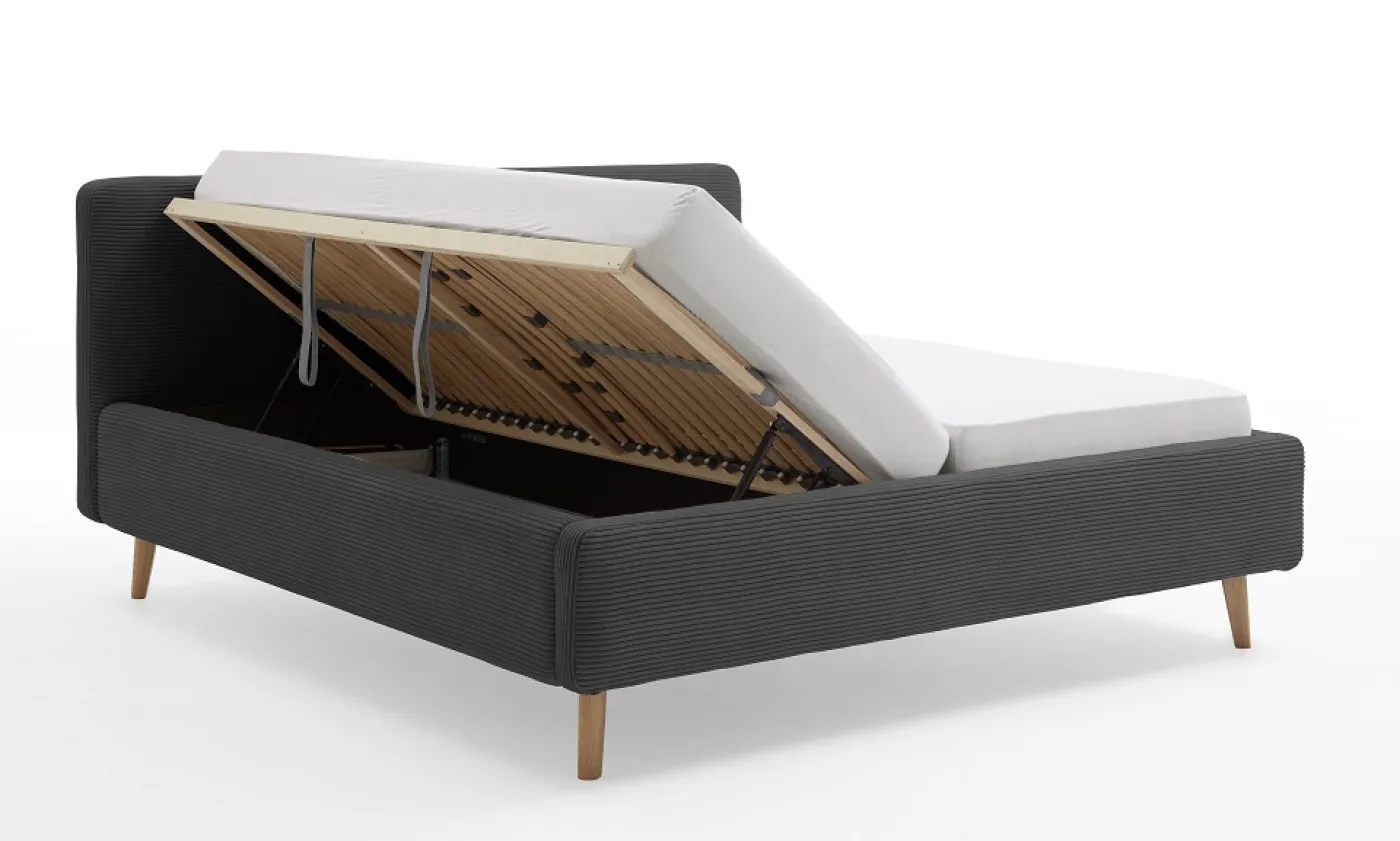 Polsterbett Mattis Cord | anthrazit | 180 x 200 cm | mit Lattenrost & Bettkasten