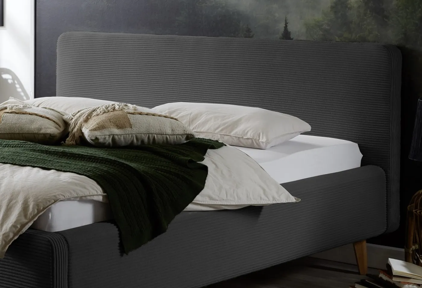 Polsterbett Mattis Cord | anthrazit | 180 x 200 cm | mit Lattenrost & Bettkasten