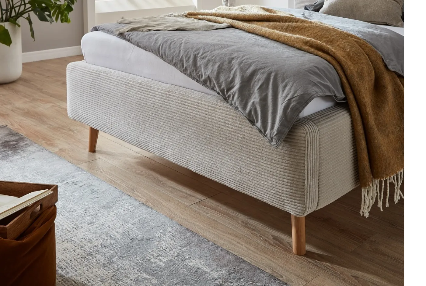 Polsterbett Mattis Cord | beige | 160 x 200 cm | ohne Lattenrost & Bettkasten