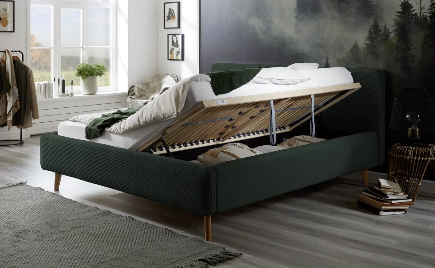 Polsterbett Mattis Cord | dunkelgrün | 180 x 200 cm | mit Lattenrost & Bettkasten