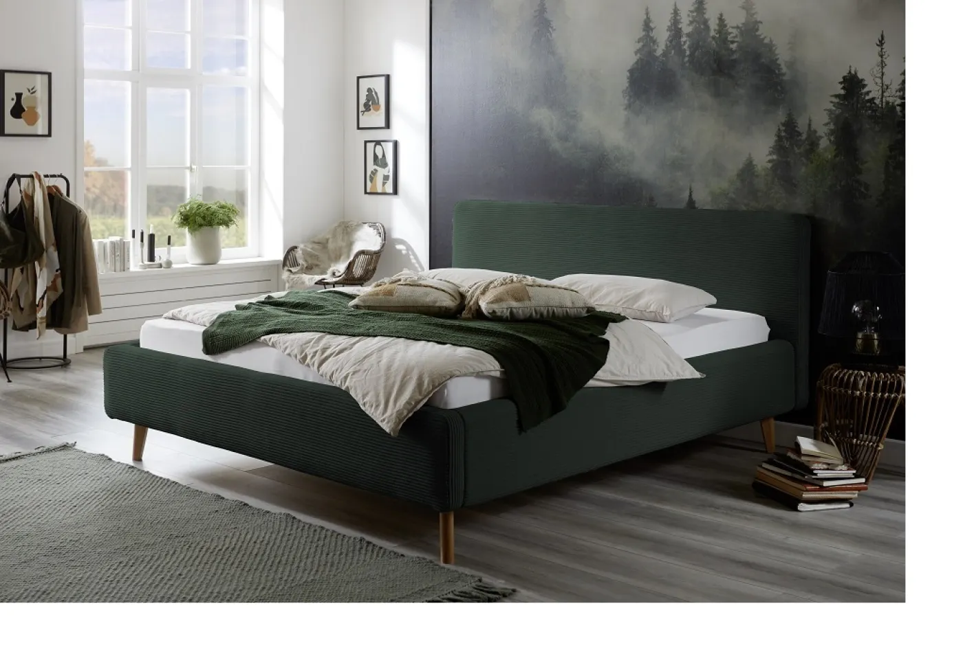 Polsterbett Mattis Cord | dunkelgrün | 180 x 200 cm | mit Lattenrost & Bettkasten