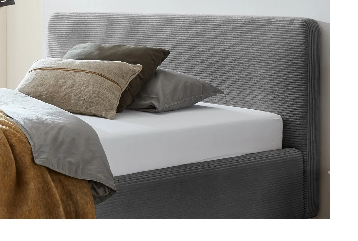 Polsterbett Mattis Cord | grau | 140 x 200 cm | ohne Lattenrost & Bettkasten