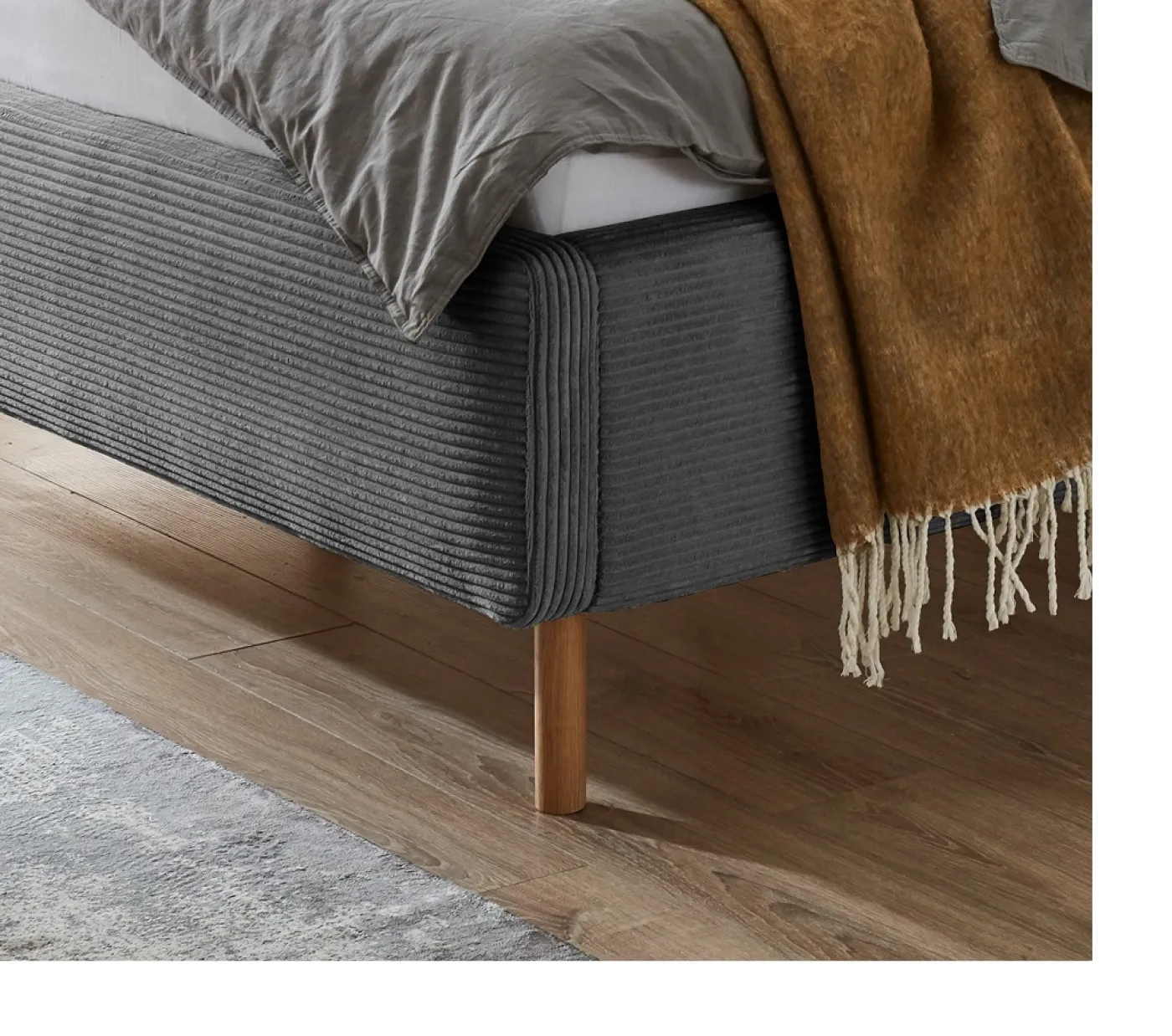 Polsterbett Mattis Cord | grau | 140 x 200 cm | ohne Lattenrost & Bettkasten