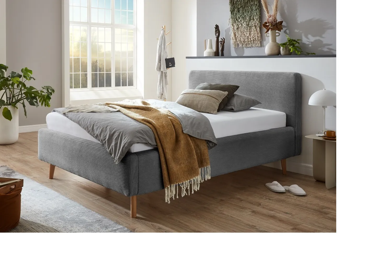 Polsterbett Mattis Cord | grau | 160 x 200 cm | ohne Lattenrost & Bettkasten