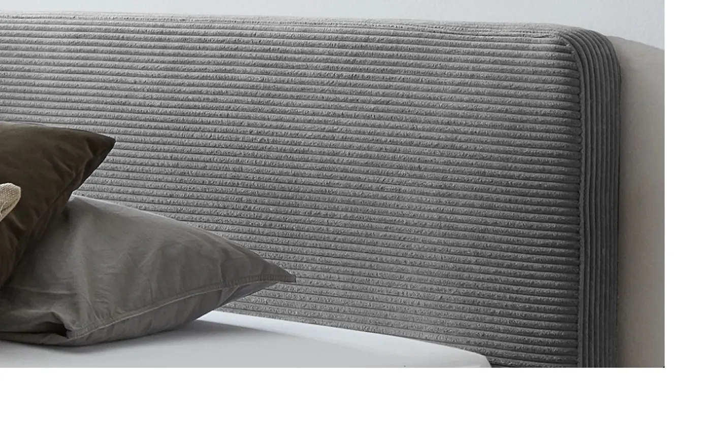 Polsterbett Mattis Cord | grau | 180 x 200 cm | mit Lattenrost & Bettkasten