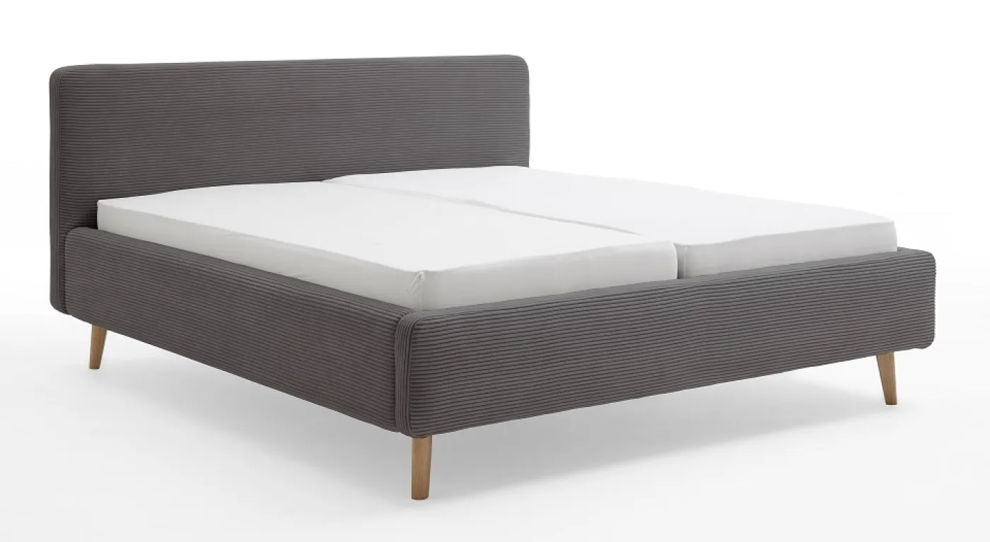 Polsterbett Mattis Cord | grau | 180 x 200 cm | mit Lattenrost & Bettkasten