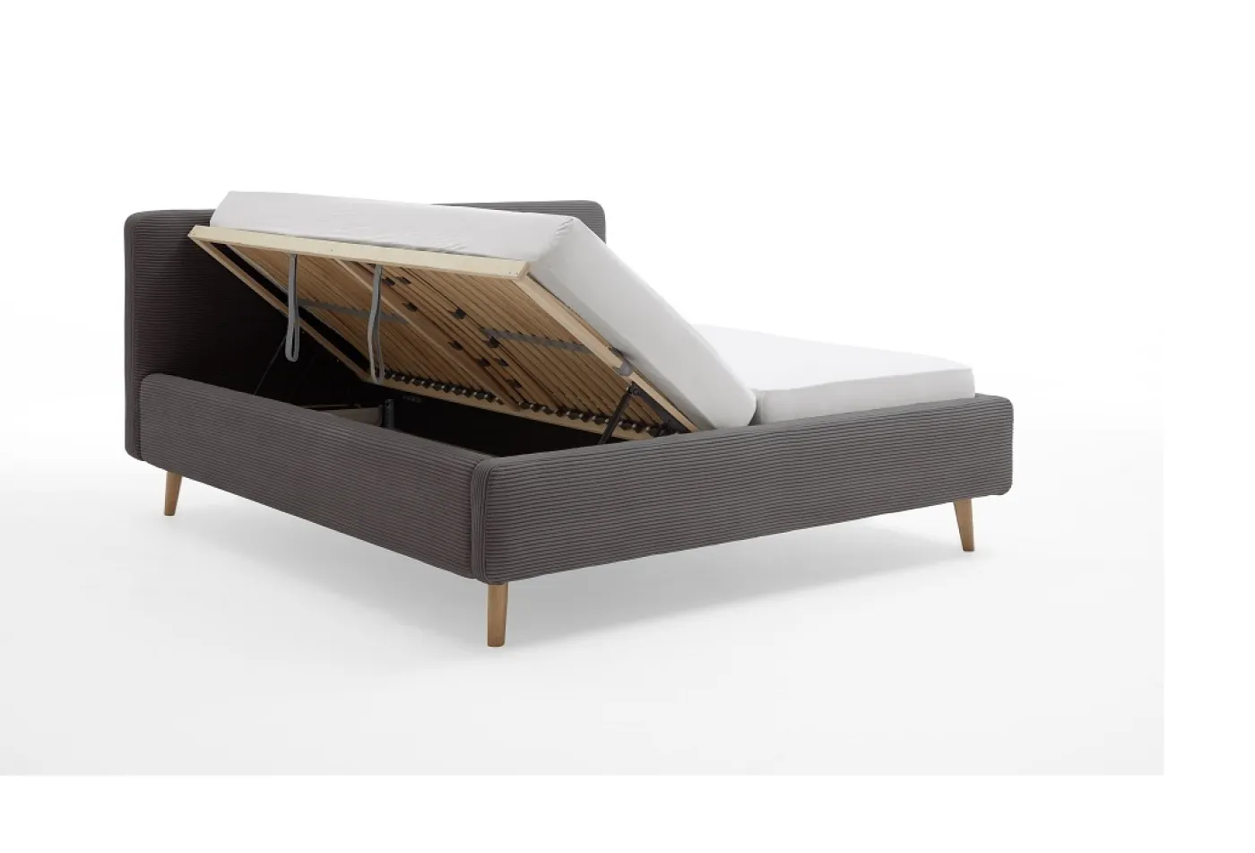 Polsterbett Mattis Cord | grau | 180 x 200 cm | mit Lattenrost & Bettkasten