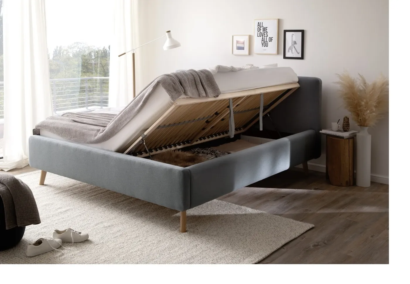 Polsterbett Mattis | eisblau | 140/160/180 x 200 cm | verschiedene Größen