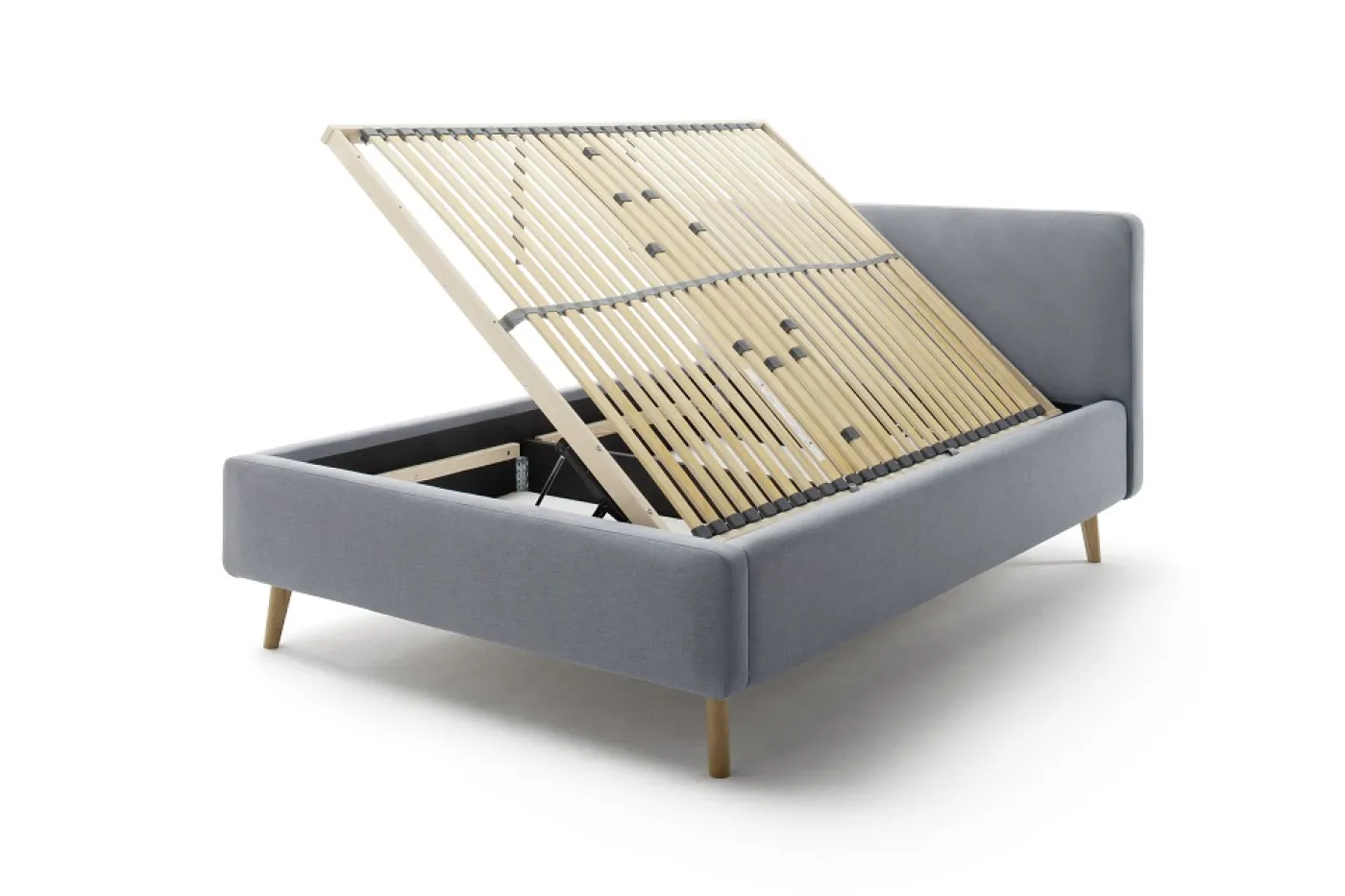 Polsterbett Mattis | eisblau | 140 x 200 cm | mit Lattenrost & Bettkasten