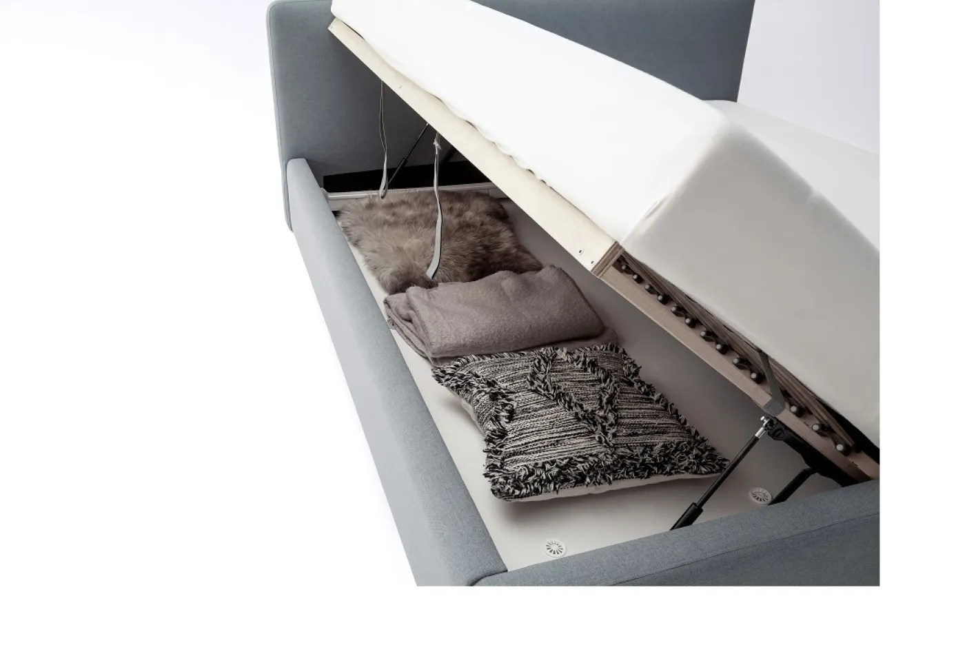 Polsterbett Mattis | eisblau | 160 x 200 cm | mit Lattenrost & Bettkasten