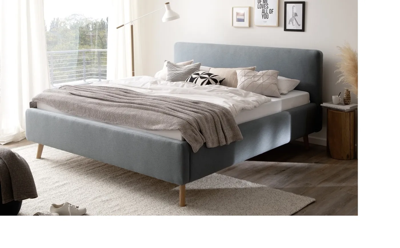 Polsterbett Mattis | eisblau | 160 x 200 cm | ohne Lattenrost & Bettkasten