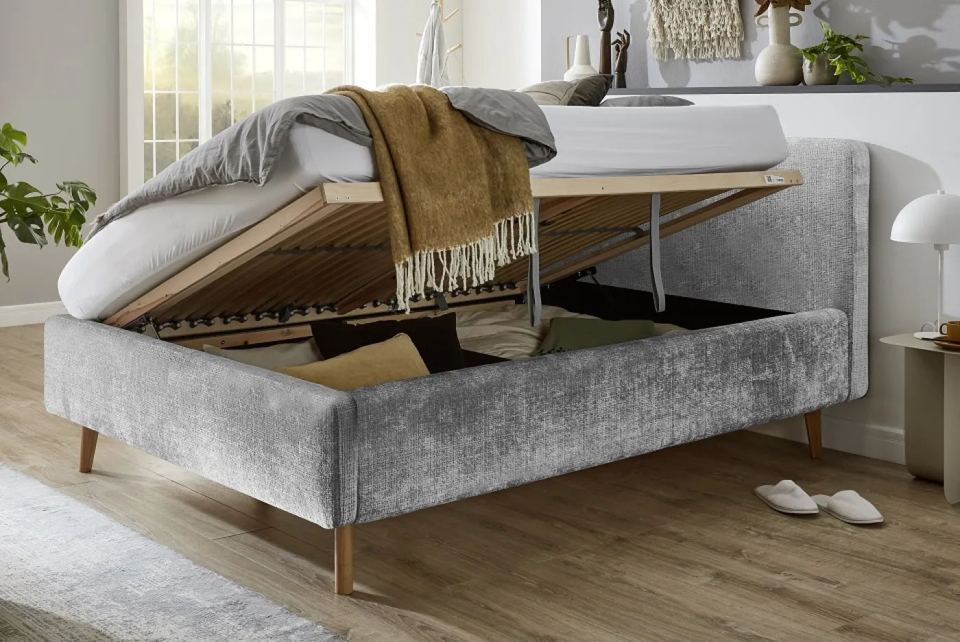 Polsterbett Mattis | grau 3 | 140 x 200 cm | mit Lattenrost & Bettkasten