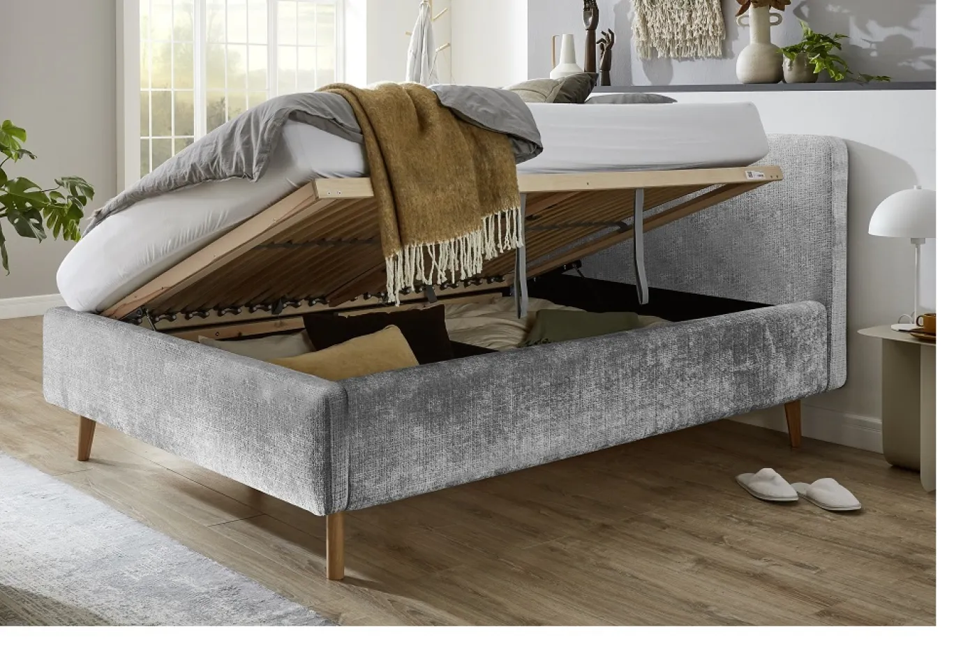 Polsterbett Mattis | grau 3 | 160 x 200 cm | mit Lattenrost & Bettkasten