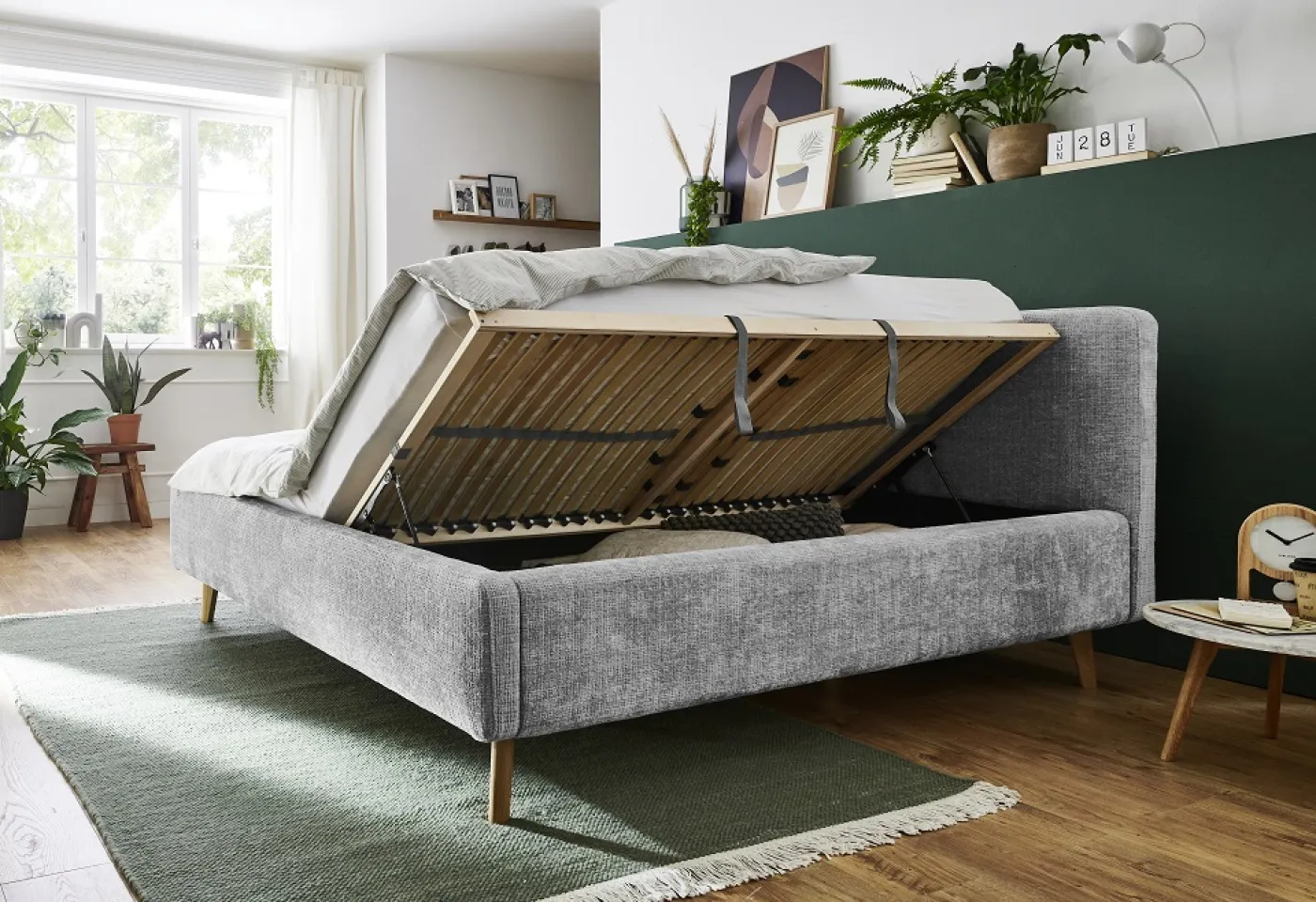Polsterbett Mattis | grau 3 | 180 x 200 cm | mit Lattenrost & Bettkasten