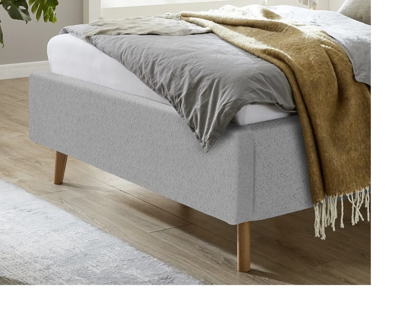 Polsterbett Mattis | grau Flausch | 140 x 200 cm | mit Lattenrost & Bettkasten