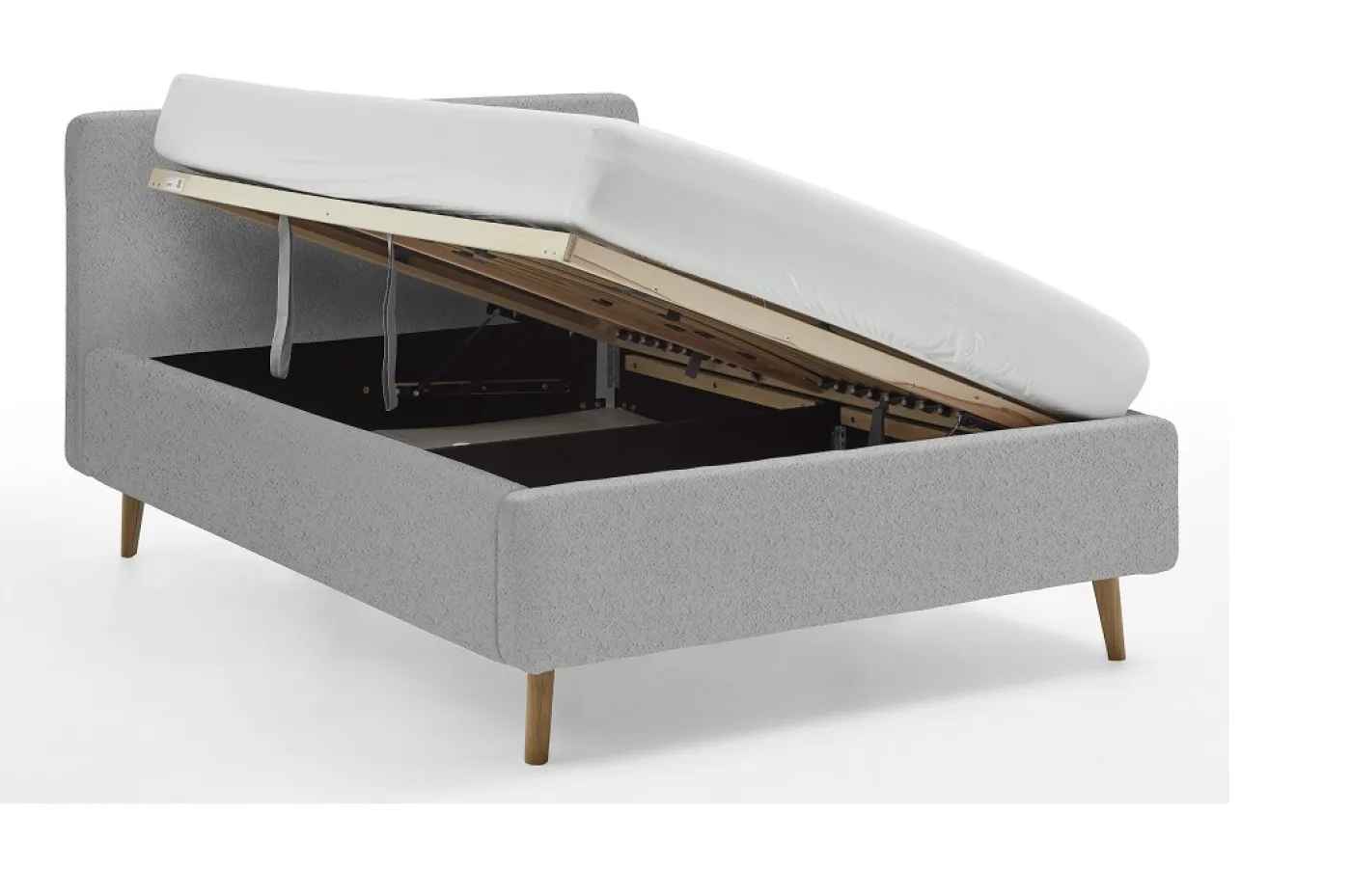 Polsterbett Mattis | grau Flausch | 140 x 200 cm | mit Lattenrost & Bettkasten
