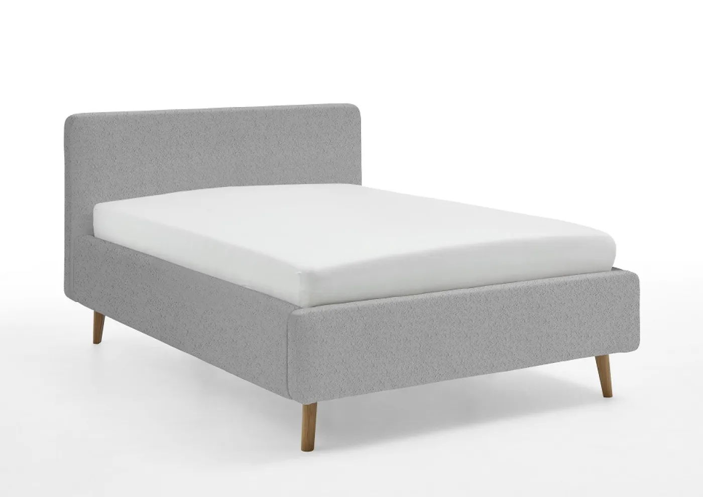 Polsterbett Mattis | grau Flausch | 140 x 200 cm | mit Lattenrost & Bettkasten