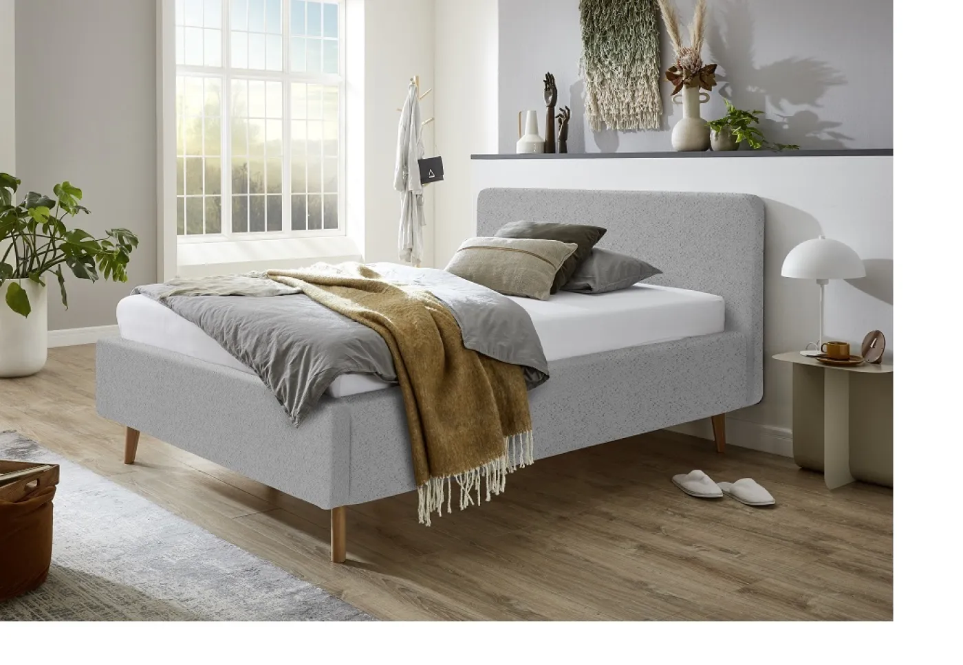 Polsterbett Mattis | grau Flausch | 140 x 200 cm | ohne Lattenrost & Bettkasten