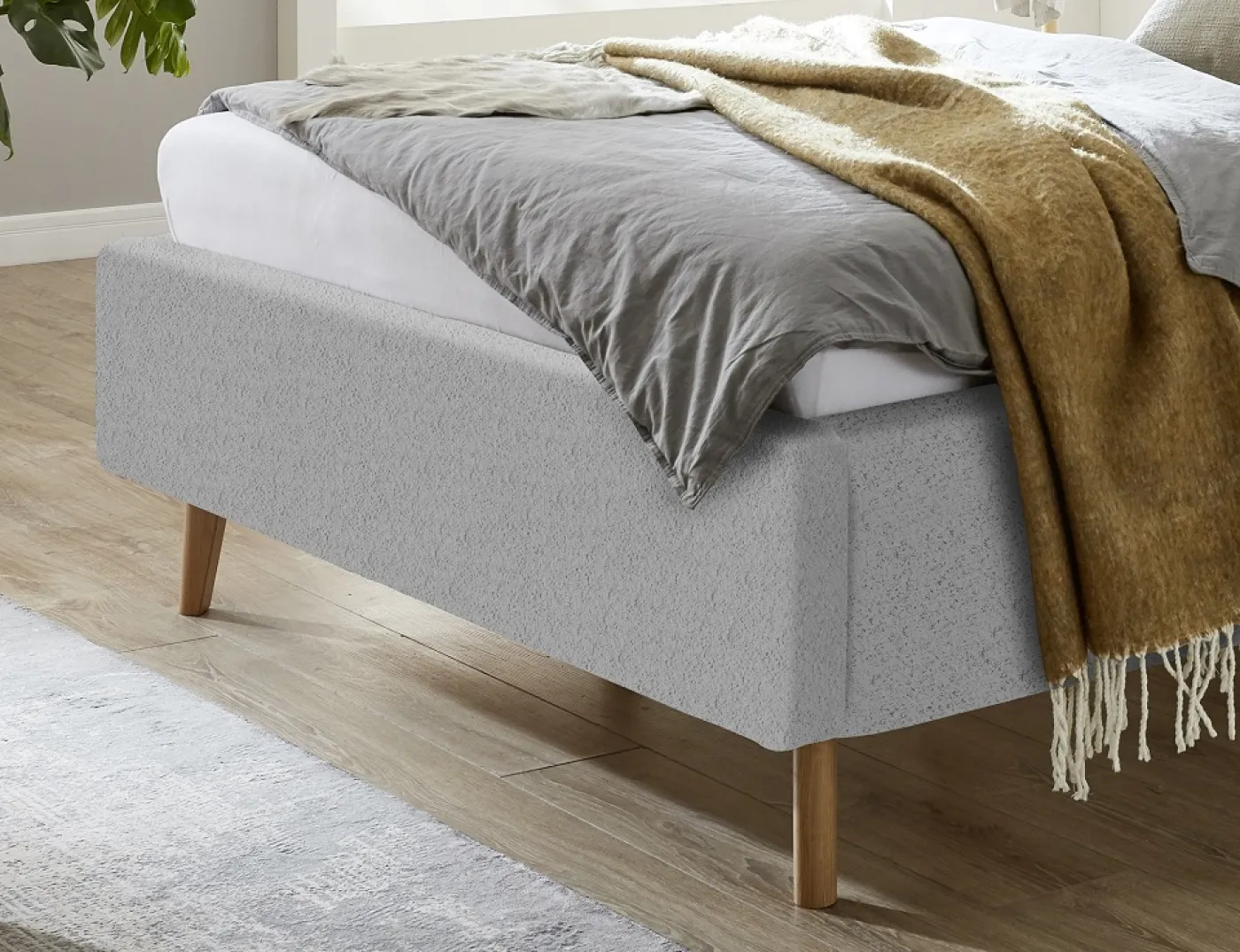Polsterbett Mattis | grau Flausch | 140 x 200 cm | ohne Lattenrost & Bettkasten