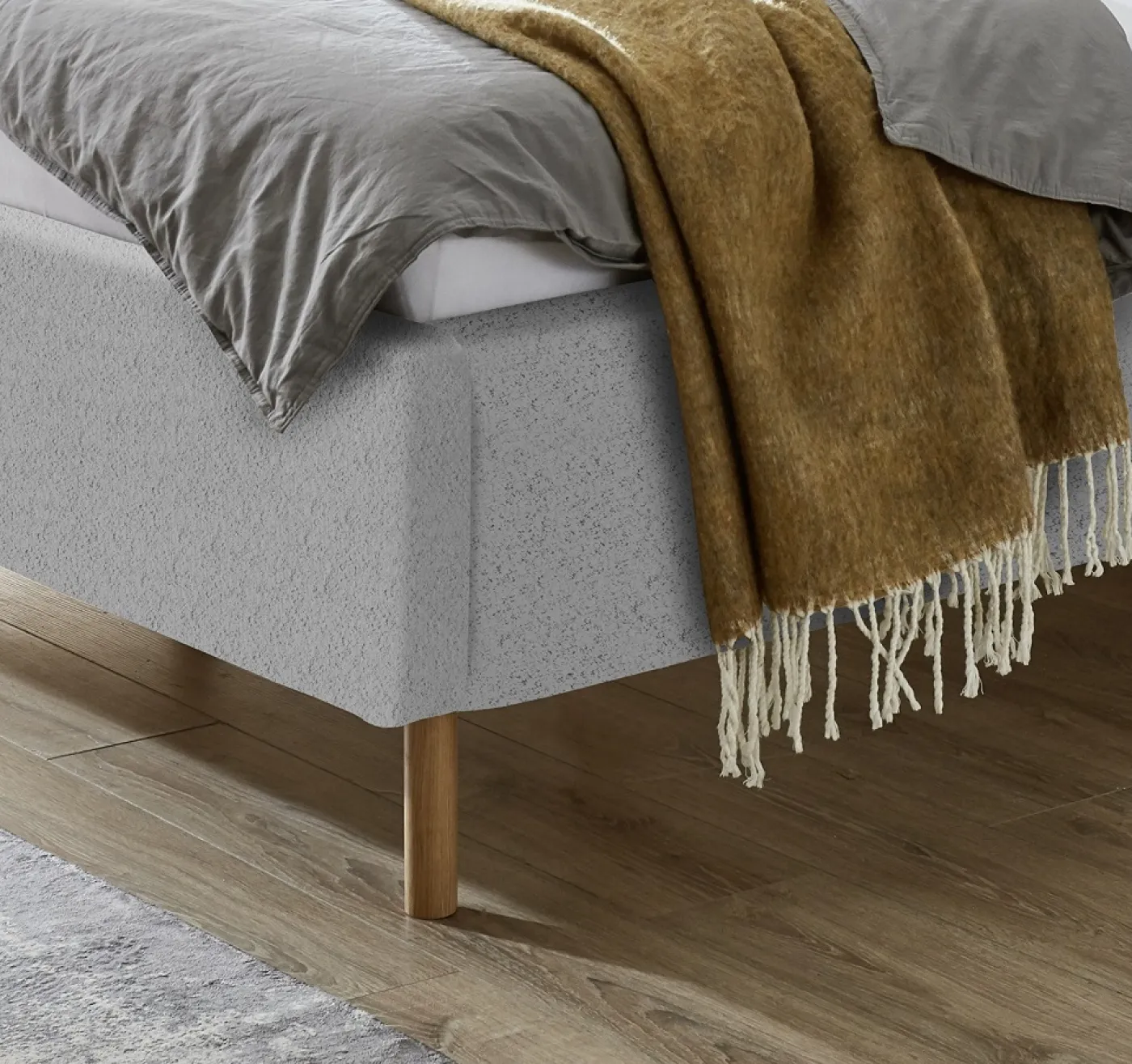 Polsterbett Mattis | grau Flausch | 160 x 200 cm | mit Lattenrost & Bettkasten