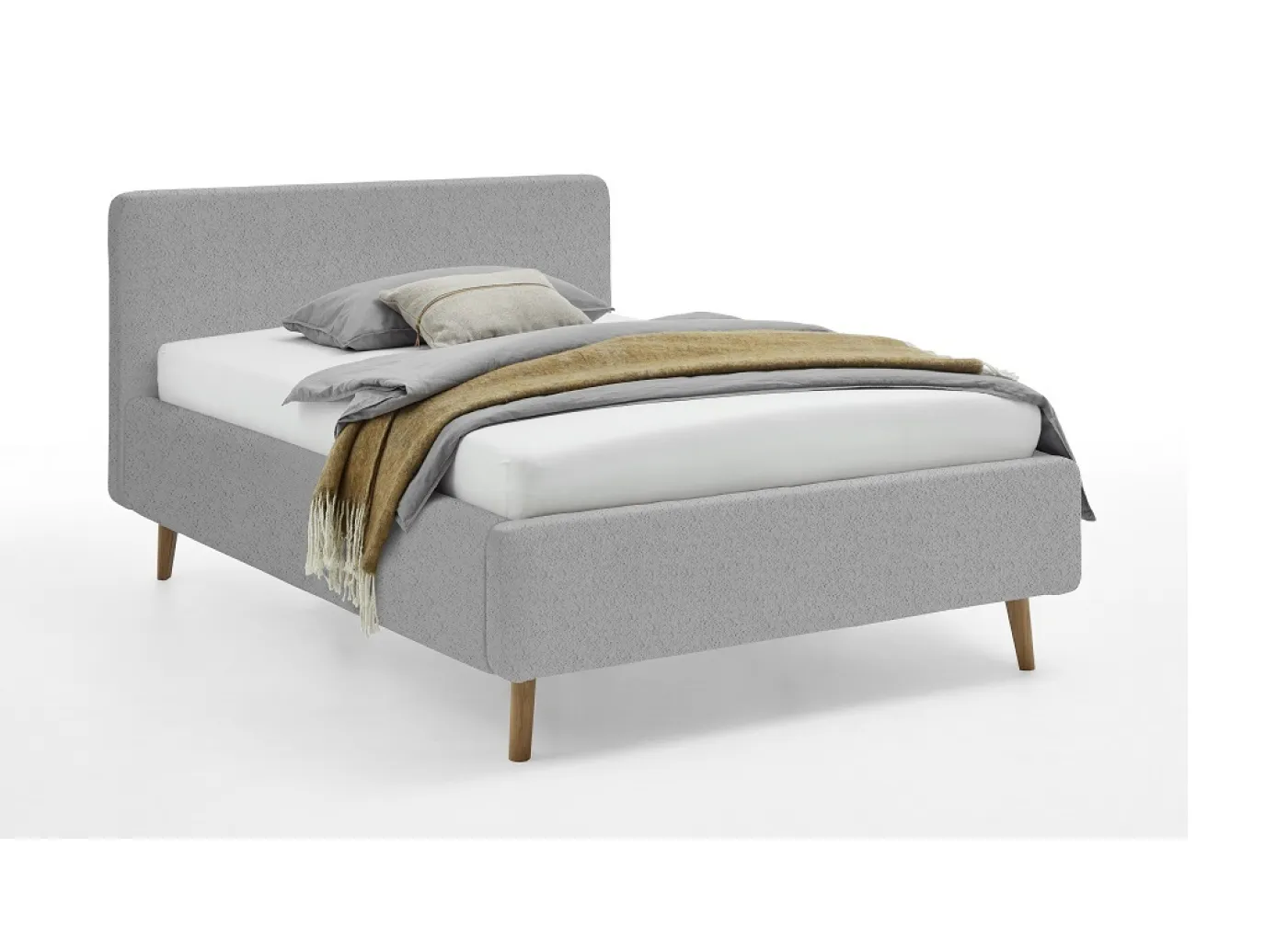 Polsterbett Mattis | grau Flausch | 160 x 200 cm | mit Lattenrost & Bettkasten